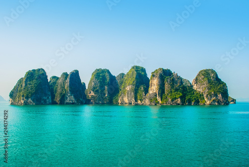Rock islands clustered the middle of Halong Bay Vietnam