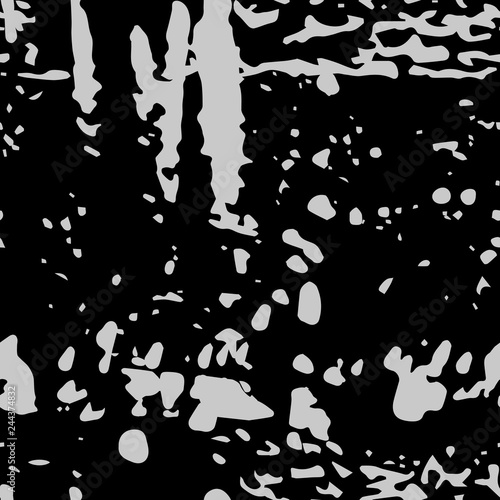 Dark expressive abstract roughly scratced seamless pattern. Black randomly cracked and stained grunge background.Old damaged texture.Textile, fabric, package, poster, print, wrapping, wallpaper design