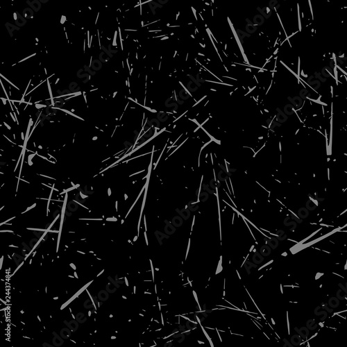 Dark expressive abstract roughly scratced seamless pattern. Black randomly cracked and stained grunge background.Old damaged texture.Textile, fabric, package, poster, print, wrapping, wallpaper design