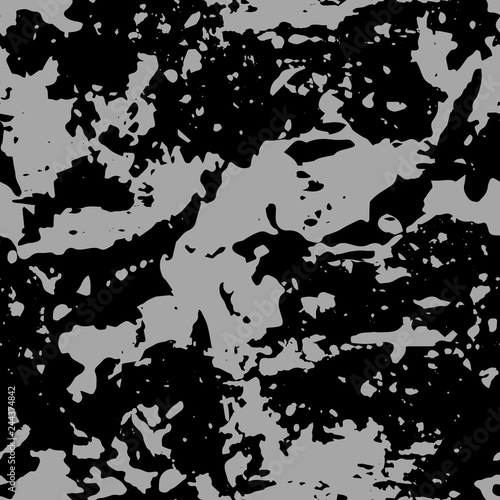 Dark expressive abstract roughly scratced seamless pattern. Black randomly cracked and stained grunge background.Old damaged texture.Textile, fabric, package, poster, print, wrapping, wallpaper design