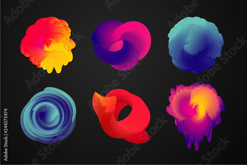 3d abstract shapes with vibrant color gradient. Organic fluid vector objects. Futuristic minimal design elements.