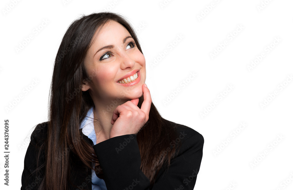 Portrait of a beautiful young woman thinking, isolated on white background Portrait of a beautiful young woman thinking, isolated on white background