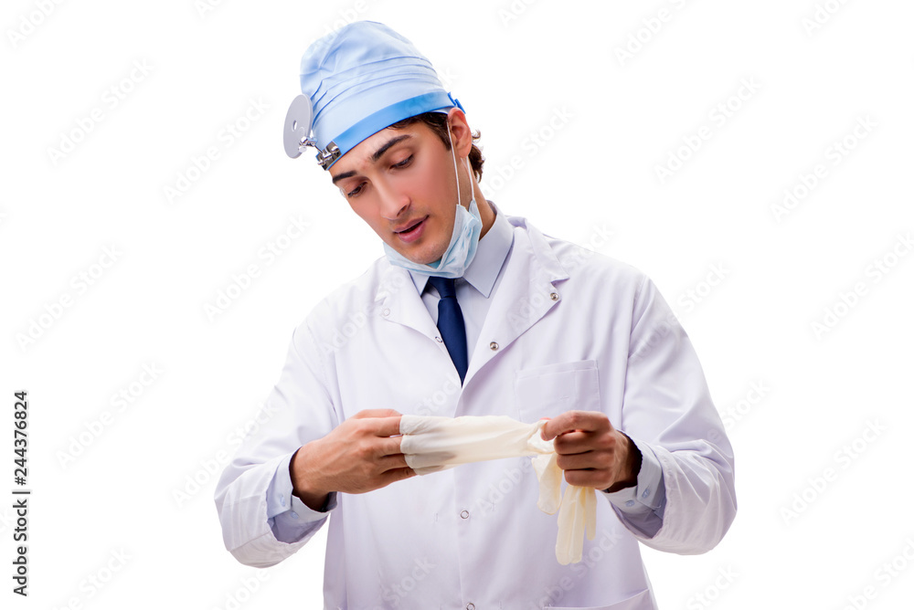 Young handsome doctor otolaryngologist isolated on white Young handsome doctor otolaryngologist isolated on white