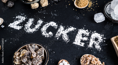 Sugar variation set on dark stone background