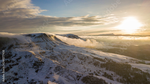 Aerial view of Winter landscape mountain in sunrise