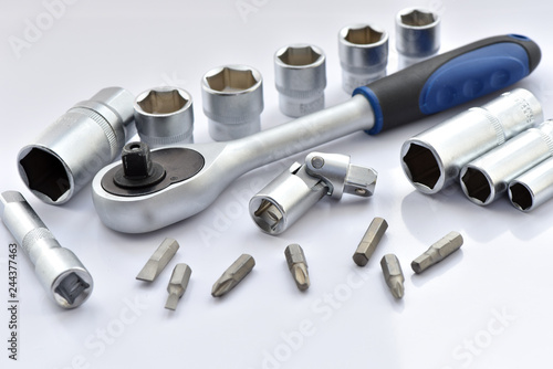 Automotive socket wrench set. Tool for fasteners.