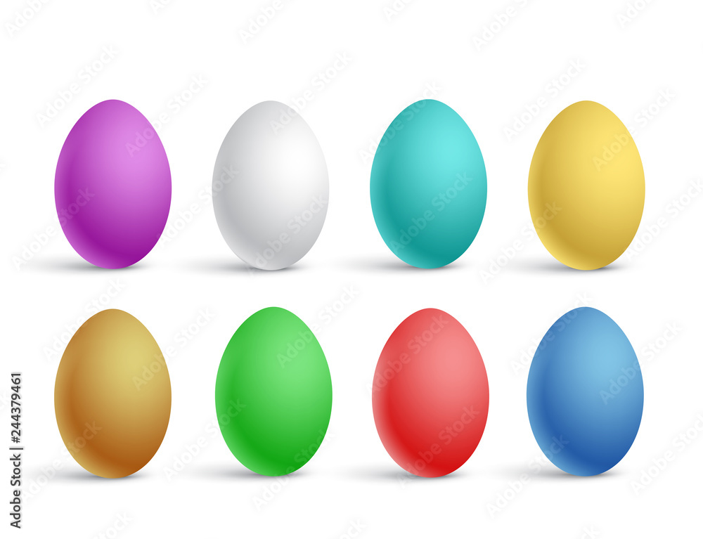 Vector illustration of a set of realistic multicolored easter eggs on a white background