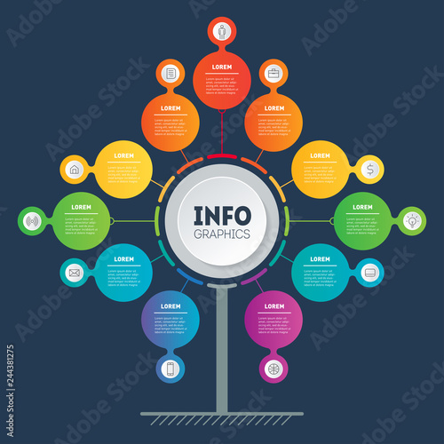 Vector infographic of technology or education with 11 steps. Business presentation concept with eleven options. Web Template of service tree, info chart or diagram with 11 process.