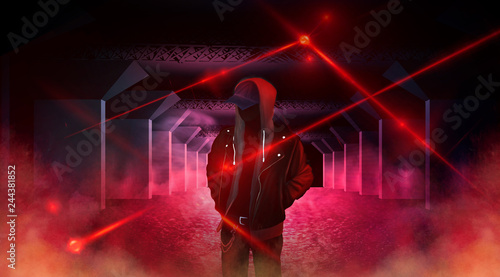 Dark city street with neon ...