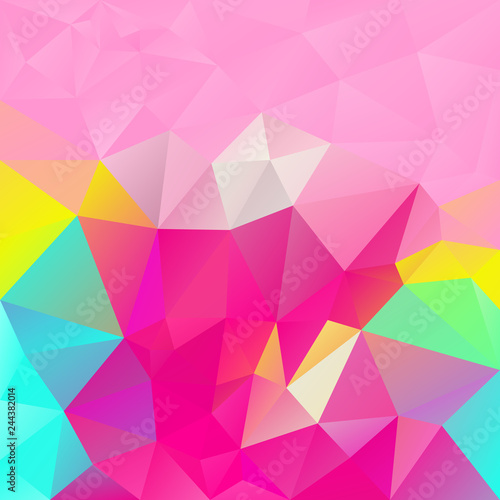 vector abstract irregular polygon square background - triangle low poly pattern - trendy hot pink  cyan  magenta  yellow  green  blue colors