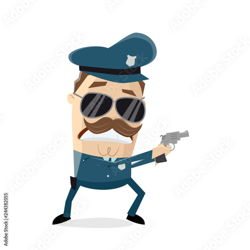 angry police officer with drawn gun