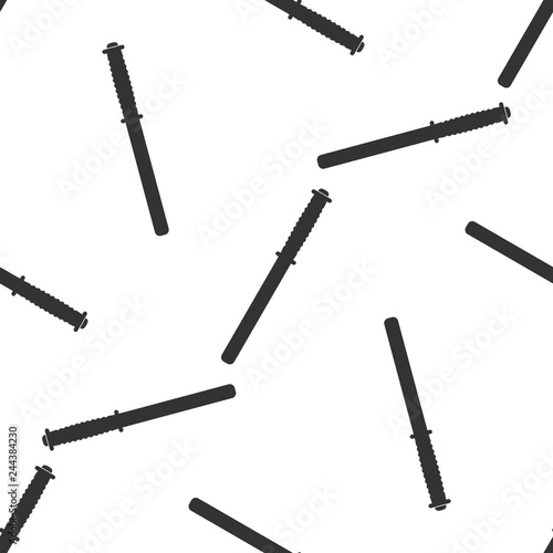 Police rubber baton icon seamless pattern on white background. Rubber truncheon. Police Bat. Police equipment. Flat design. Vector Illustration