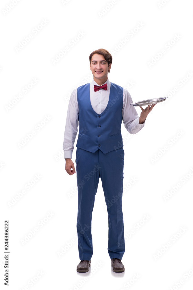 Young waiter isolated on white background Young waiter isolated on white background
