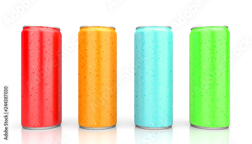 Colorful Cans on White Background - 3D Rendering Image