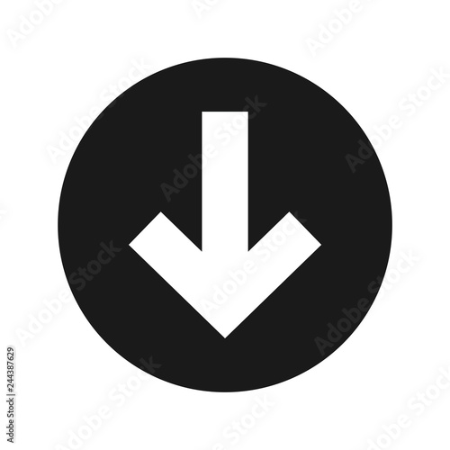 Down arrow icon flat black round button vector illustration