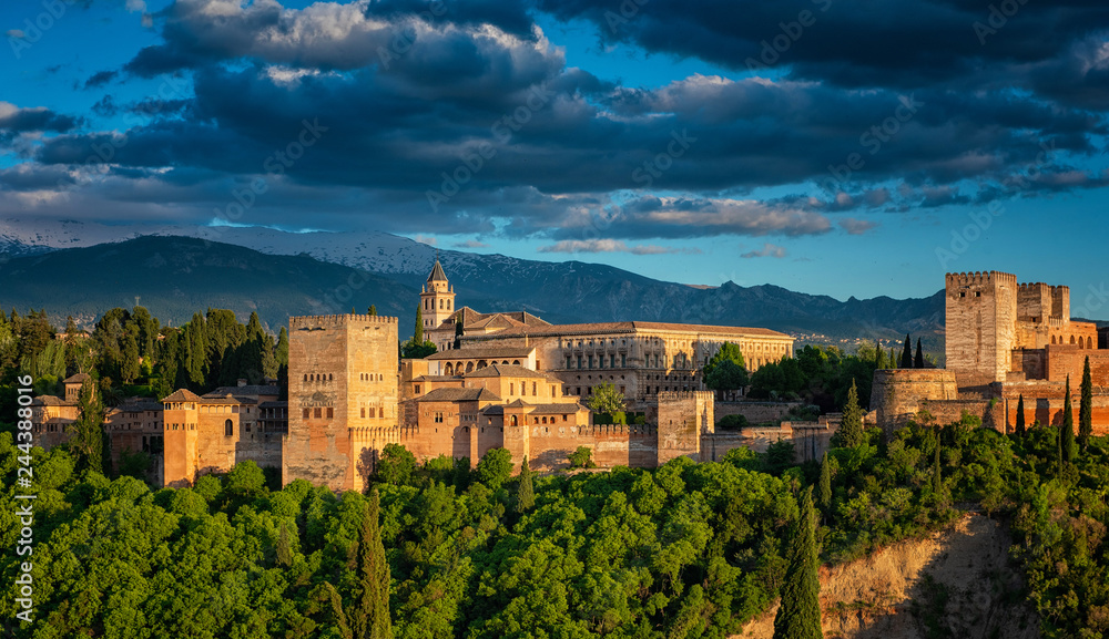 Famous Alhambra in sunset