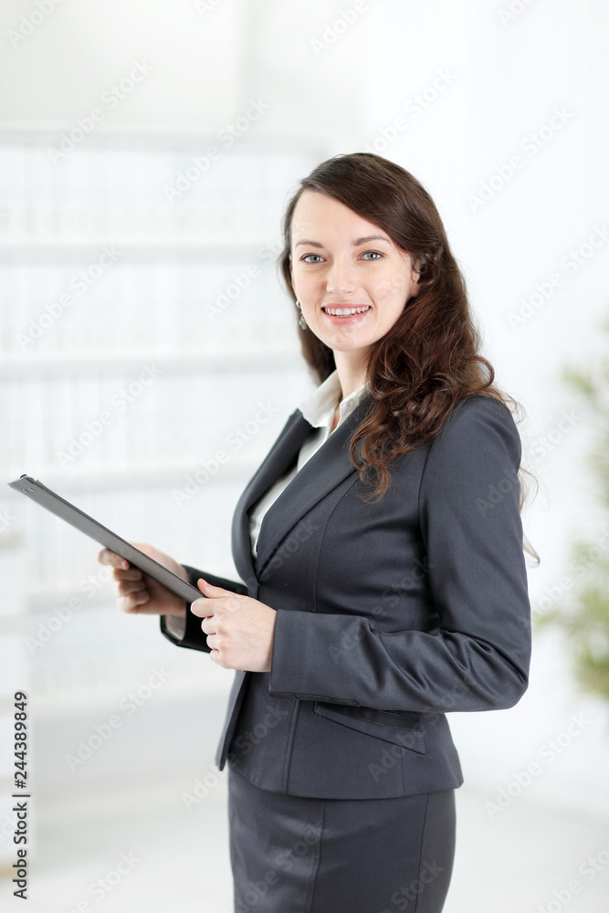 Executive business woman with documents .photo with copy space