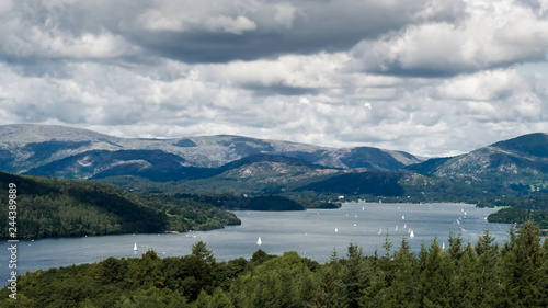 Fototapeta Naklejka Na Ścianę i Meble -  Lake Windermere from above packed with ships