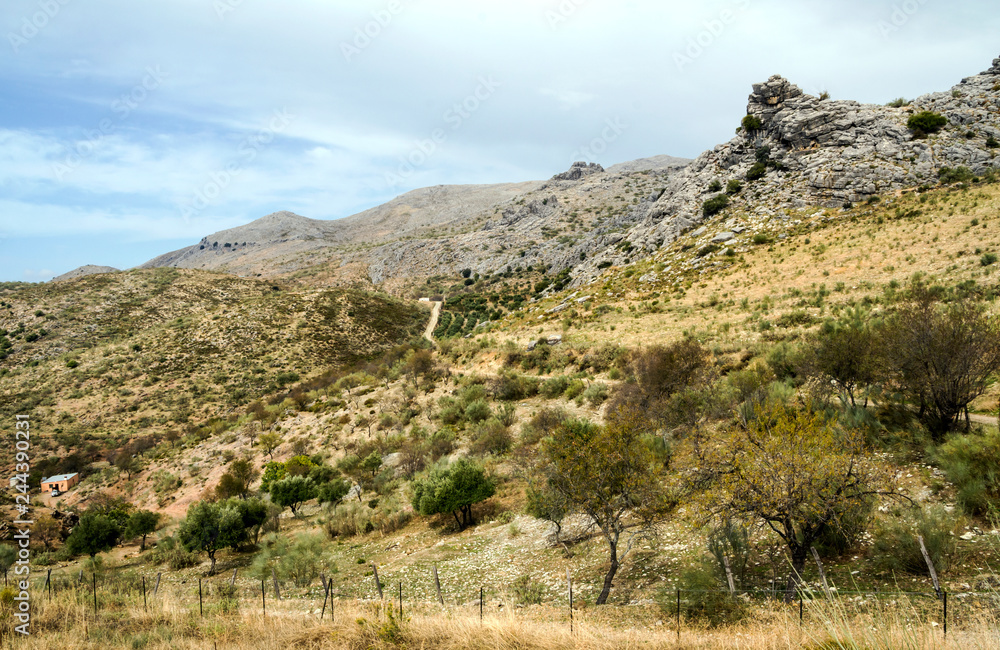 Mountain range with the mountains of Cordoba in Spain on a sunny day