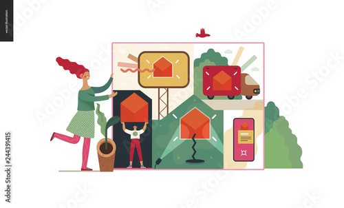Technology 2 -Marketing and Promotion modern flat vector concept digital illustration marketing metphor, company brand promotion. Business workflow management Creative landing web page design template