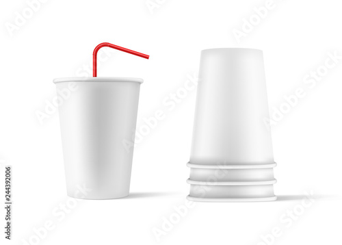 Blank paper cup mockup. Coffee to go, take out mug. Vector illustration isolated and can be use for any backgrounds. EPS10.