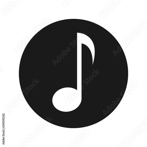 Musical note icon flat black round button vector illustration photo