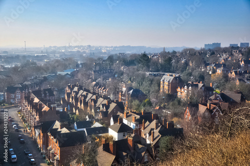 Nottingham landscape. Cityscape of industrial Nottingham. City park of Nottingham.