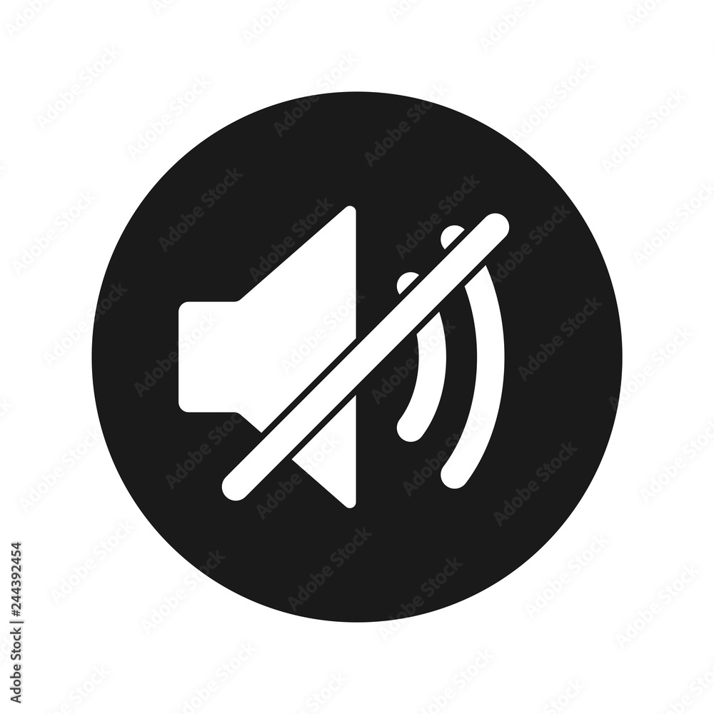 Mute speaker icon flat black round button vector illustration Mute speaker icon flat black round button vector illustration