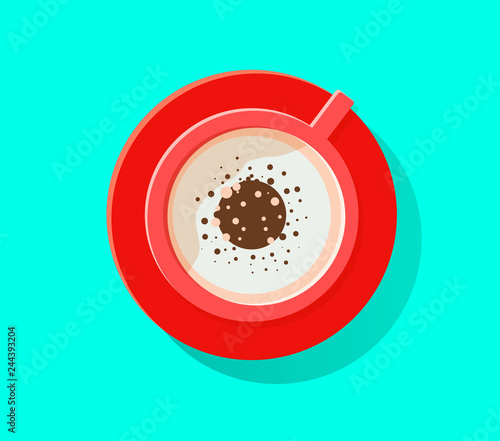 Cappucino illustration. Drink illustration. Capuccino cup of coffee. Brown drink for breakfast with cream. Aroma beverage with milk. Flat illustration.
