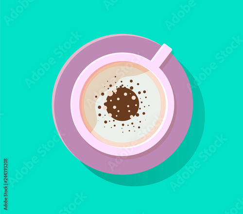 Cappucino illustration. Drink illustration. Capuccino cup of coffee. Brown drink for breakfast with cream. Aroma beverage with milk. Flat illustration.