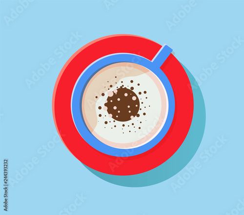 Cappucino illustration. Drink illustration. Capuccino cup of coffee. Brown drink for breakfast with cream. Aroma beverage with milk. Flat illustration.