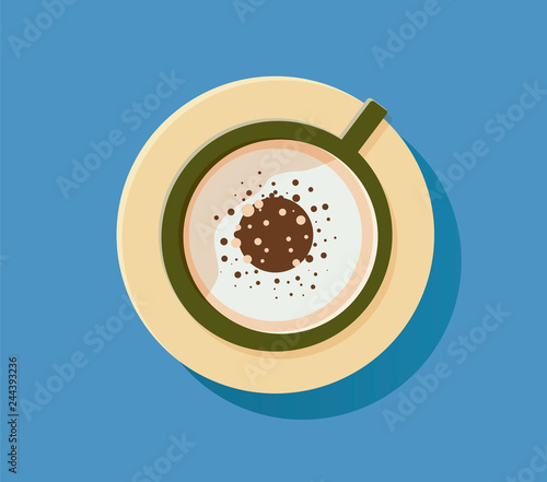 Cappucino illustration. Drink illustration. Capuccino cup of coffee. Brown drink for breakfast with cream. Aroma beverage with milk. Flat illustration.