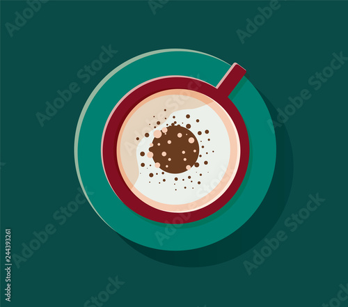 Cappucino illustration. Drink illustration. Capuccino cup of coffee. Brown drink for breakfast with cream. Aroma beverage with milk. Flat illustration.