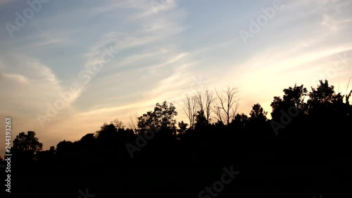 Sunset Clouds Over Silhouette Of Forest Trees Timelapse photo