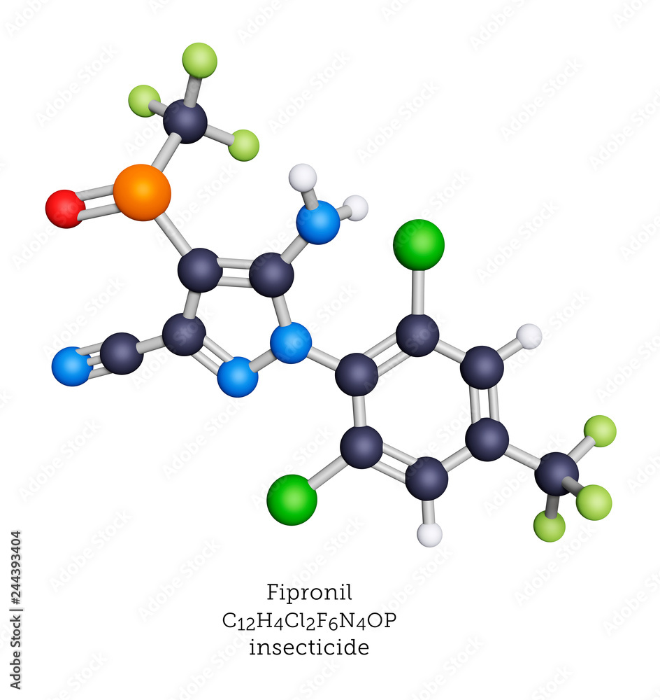 Fipronil insecticide molecular model Fipronil insecticide molecular model