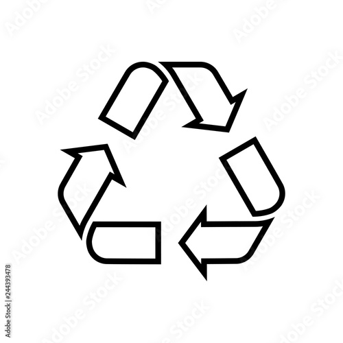Recycling icon line. Symbol for recyclable products or those made of recycled materials. Classical triangle shape. Vector Illustration