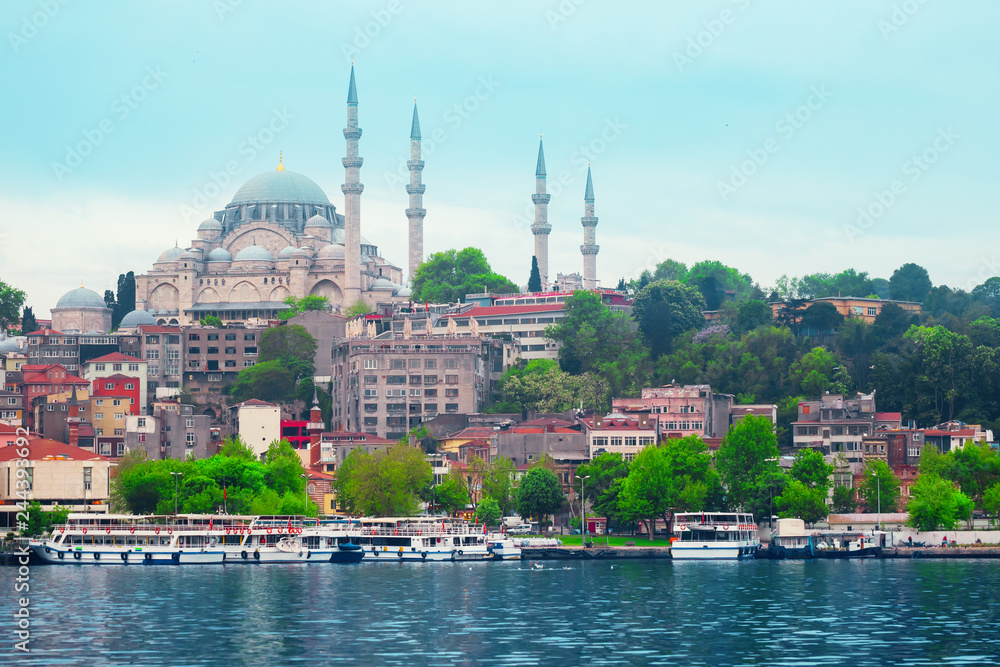 Suleymaniye Mosque on the Beach seaside in istanbul