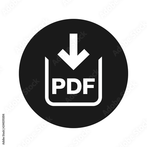 PDF document download icon flat black round button vector illustration