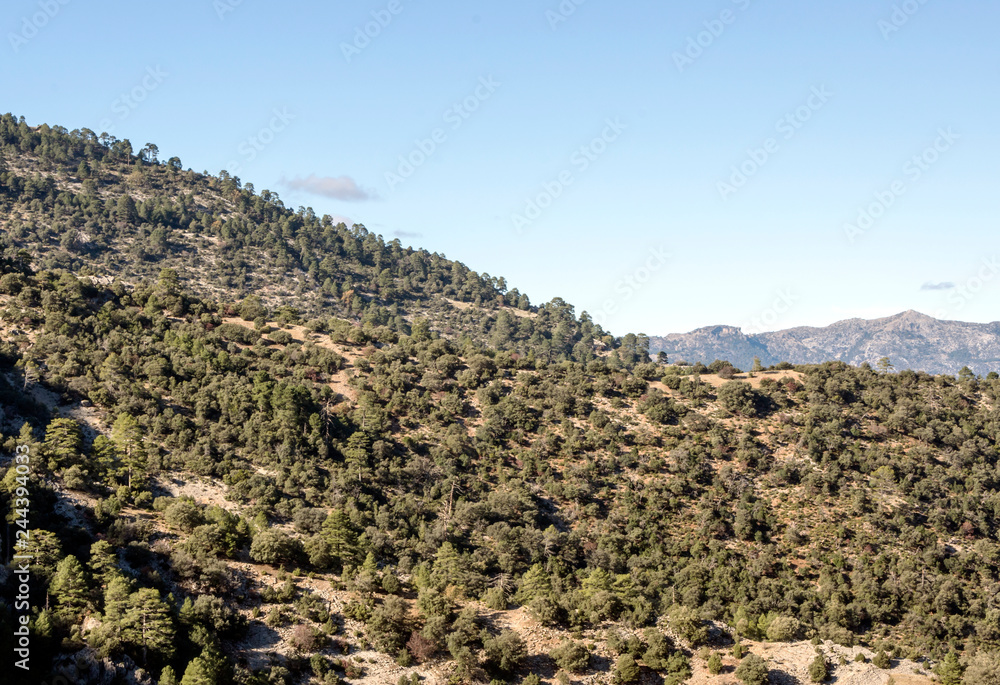 Mountains of the Sierra de Cazorla in the Spanish province of Jaen on a sunny day.