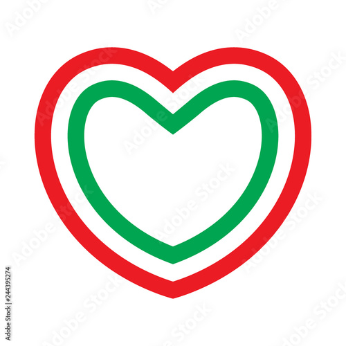 Heart with contours of Italian flag colors