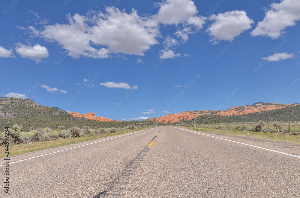 Utah State Route 12 (Scenic Byway 12) entering Red Canyon and Dixie National Forest (Garfield County, Utah)