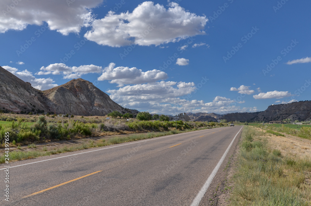 Utah State Route 12 (Scenic Byway 12) heading north in Cannonville, Garfield County, Utah