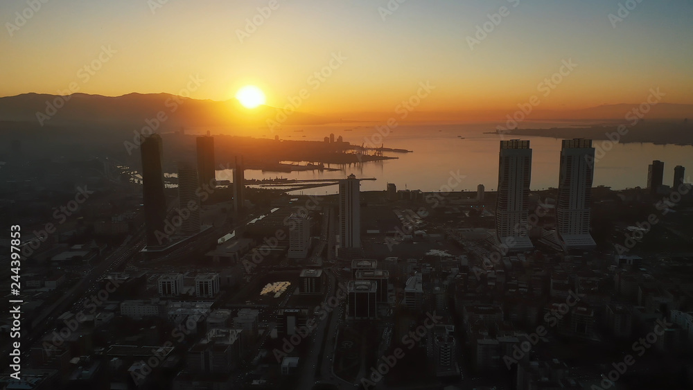 Aerial view of Izmir. Izmir is the third largest city in Turkey with a population of around 4 million, the second biggest port after Istanbul, and a very good transport hub. Aerial view of Izmir. Izmir is the third largest city in Turkey with a population of around 4 million, the second biggest port after Istanbul, and a very good transport hub.