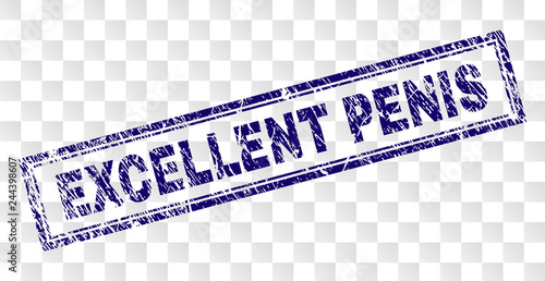 EXCELLENT PENIS stamp seal imprint with rubber print style and double framed rectangle shape. Stamp is placed on a transparent background.