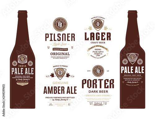 Vector beer labels and bottle mockups