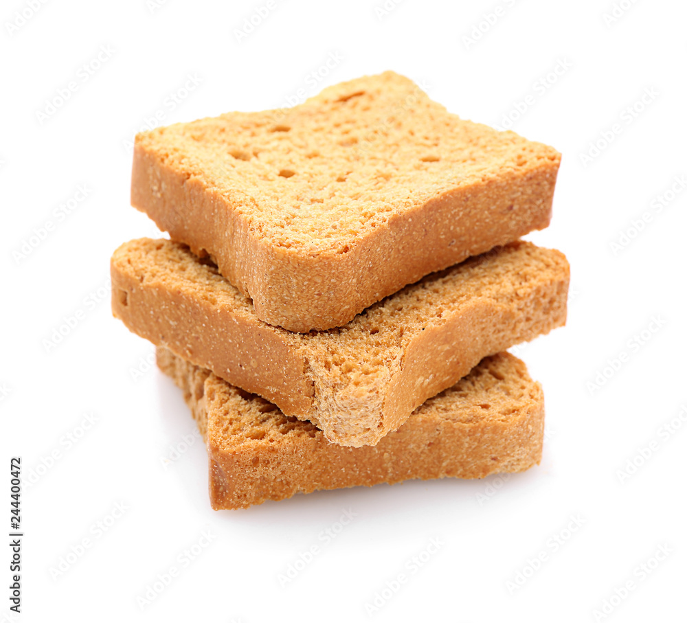 Pieces of tasty bread on white background Pieces of tasty bread on white background