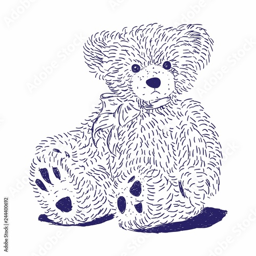 Drawing Teddy bear isolated on a white background