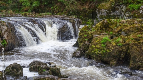 Natural Waterfall cascading  Cenarth  Falls  River Teifi  Ceredigion  Wales  UK 