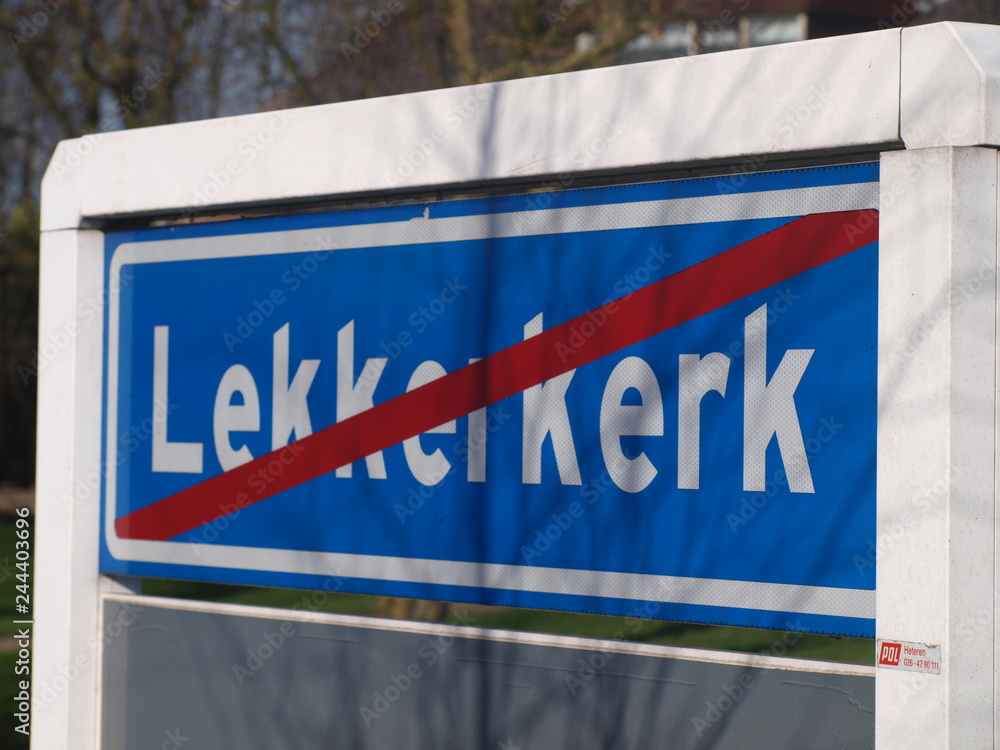 Fototapeta premium Sign end of urban area of Lekkerkerk which is part of the municipality Krimpenerwaard.