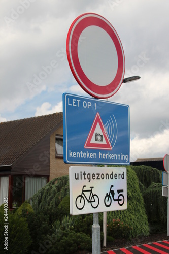 Signs on the street at cut protected by camera which regonize license plate in Zuideinde in Zevenhuizen photo